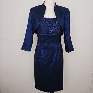Sean Couture Blue Dress Beaded Spaghetti Strap Bolero Jacket Size 6 Formal Party